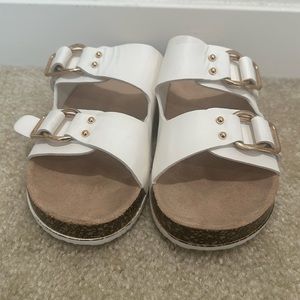 QUPID Faux Double Buckle Slide-8 White